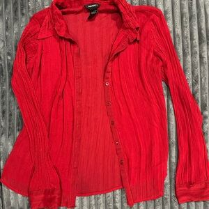 ANXIETY vintage red sheer button up blouse with shimmer detail